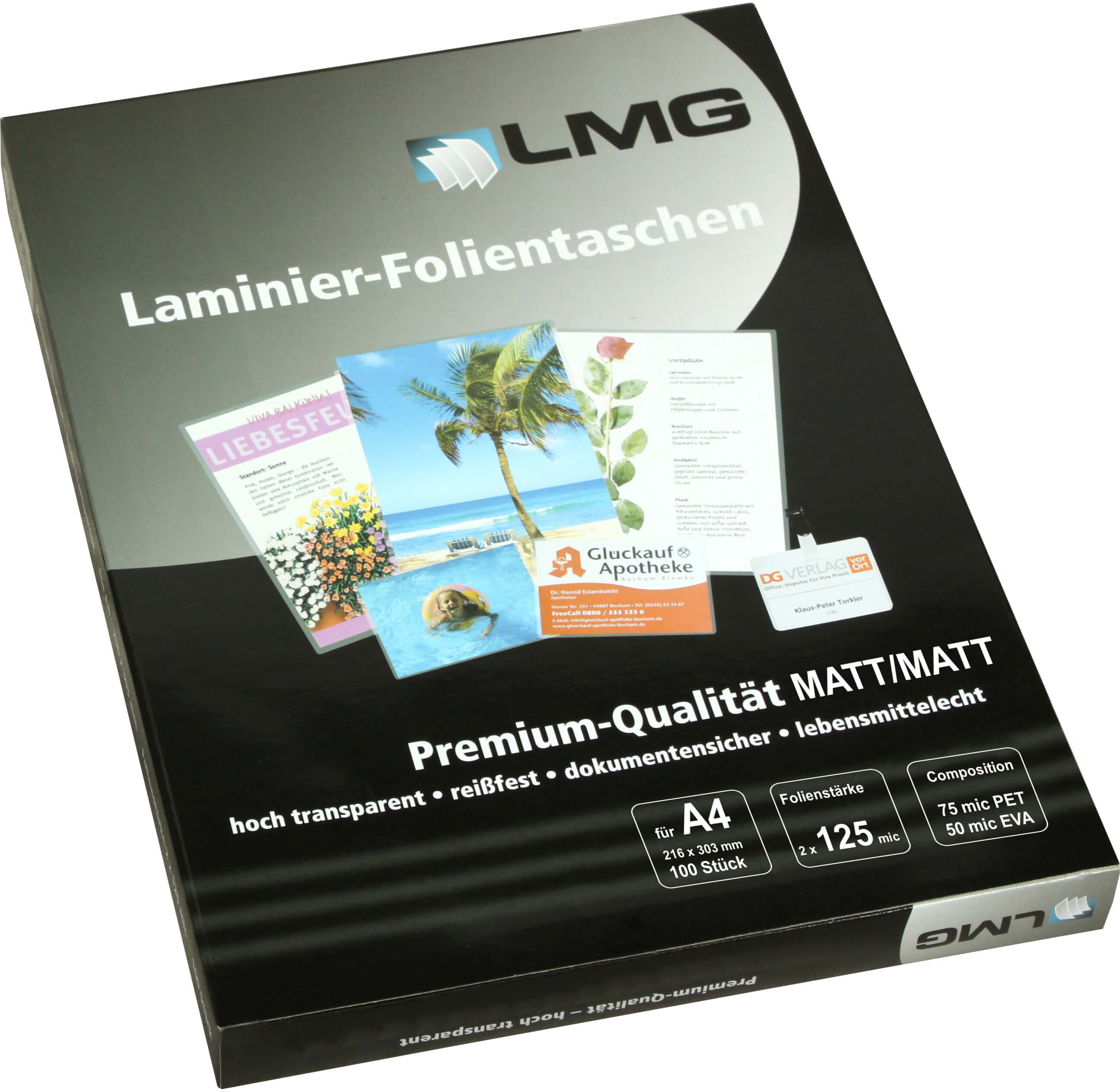 Laminierfolien A4 (216 x 303 mm), 2 x 125 mic, matt | Bestnr. LMGA4-125M